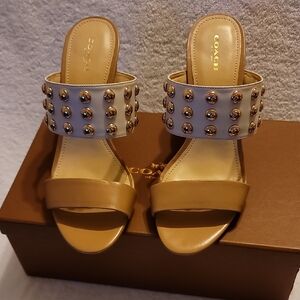 Coach Women's Gold Studded Tan Sandals